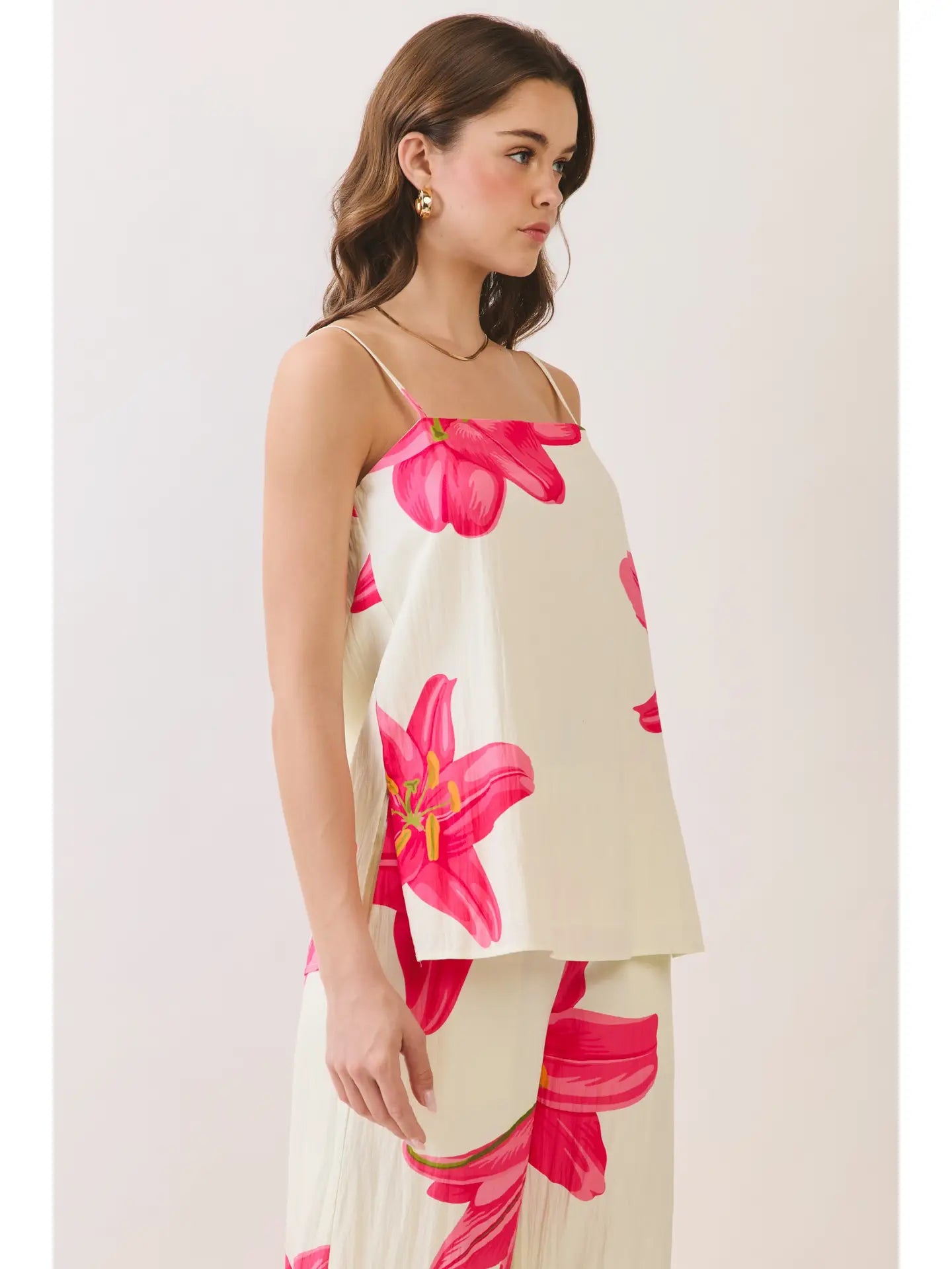 Floral Print Side Zipper Cami Top