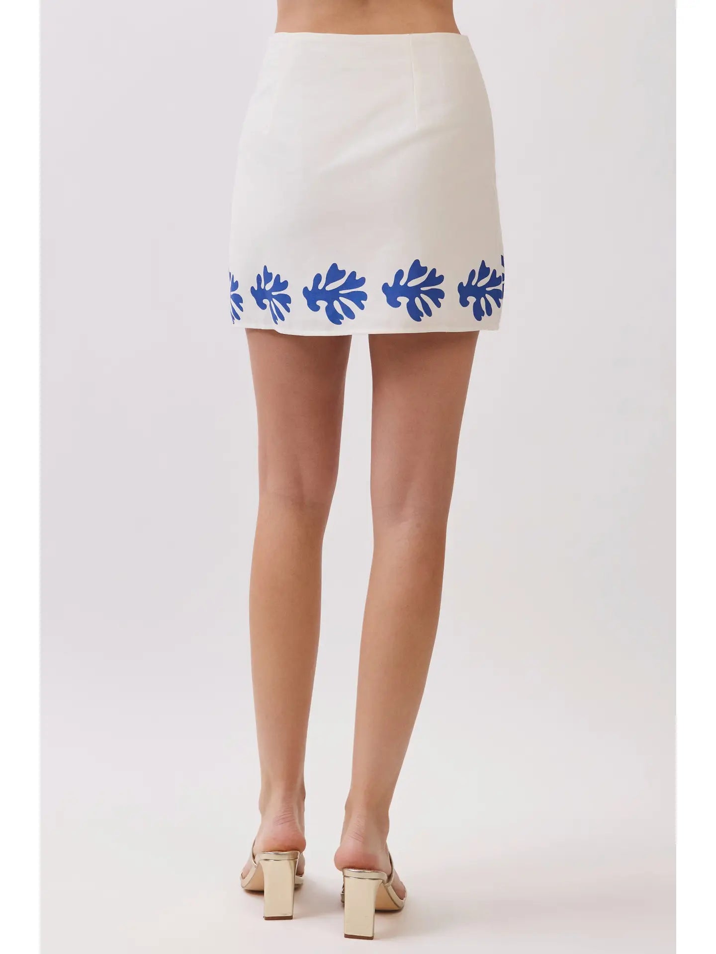 Contrast Leaf Border Print At Hem Mini Skirt