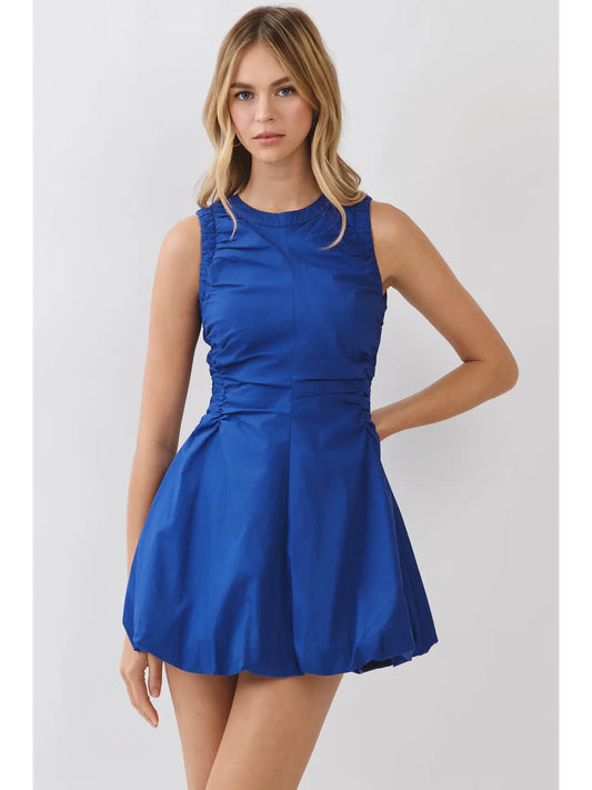 Side Ruched Detail Bubble Hem Mini Dress