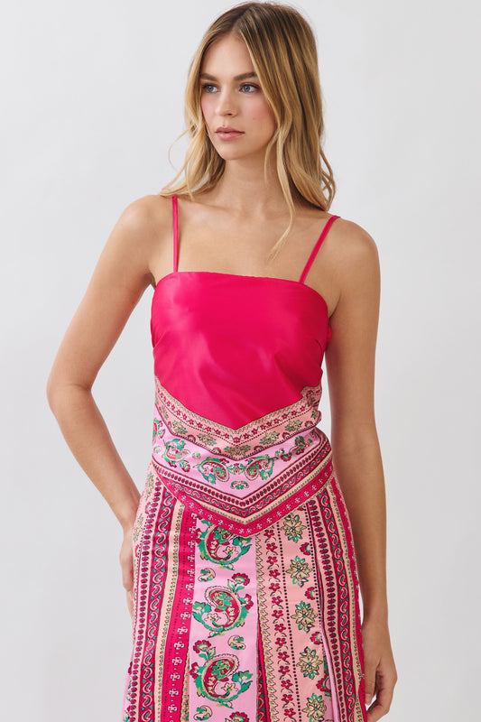 Scarf Print Smocked Back Cami Top