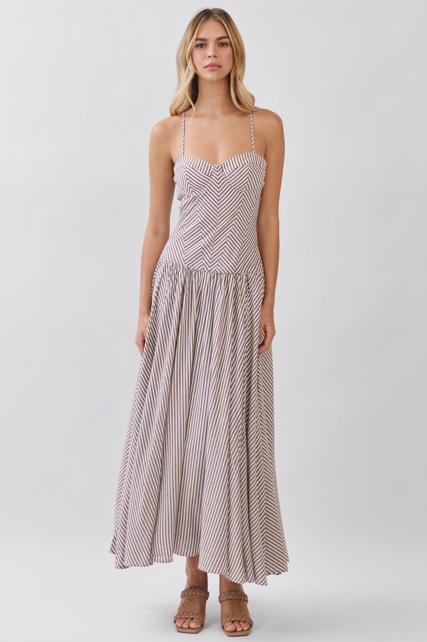 Striped Sweetheart Neck Corset Style Maxi Dress