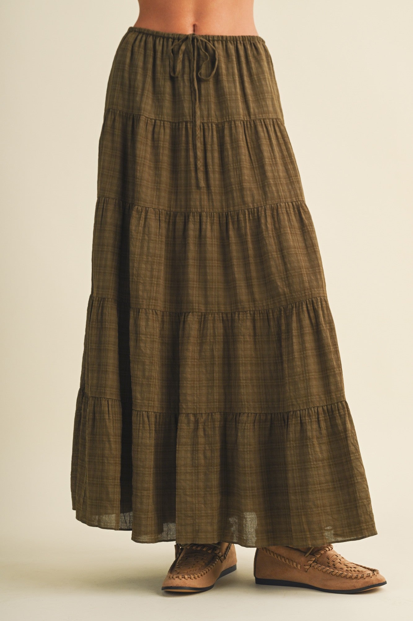 Geometric Woven Tiered Maxi Skirt
