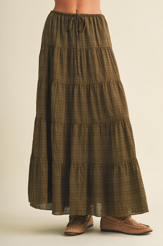 Geometric Woven Tiered Maxi Skirt