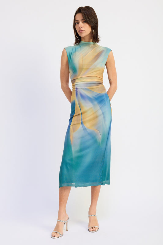 Orchid Drop Shoulder Mesh Midi Dress