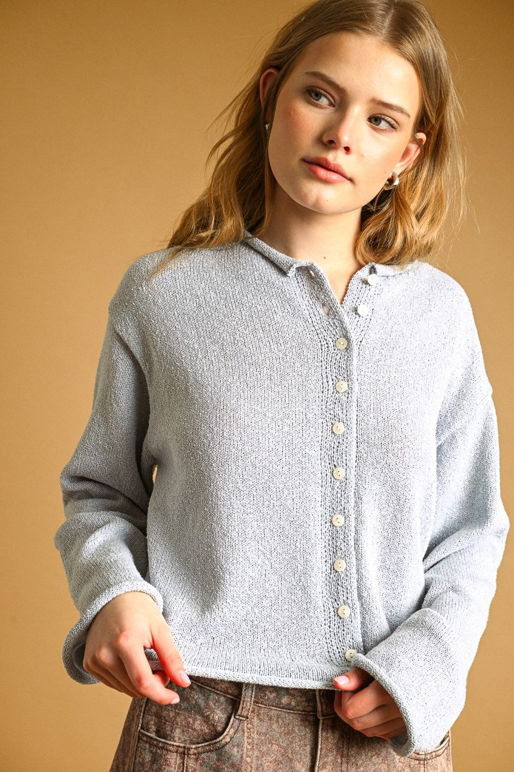 Light Weight Long Sleeve Button Front Cardigan