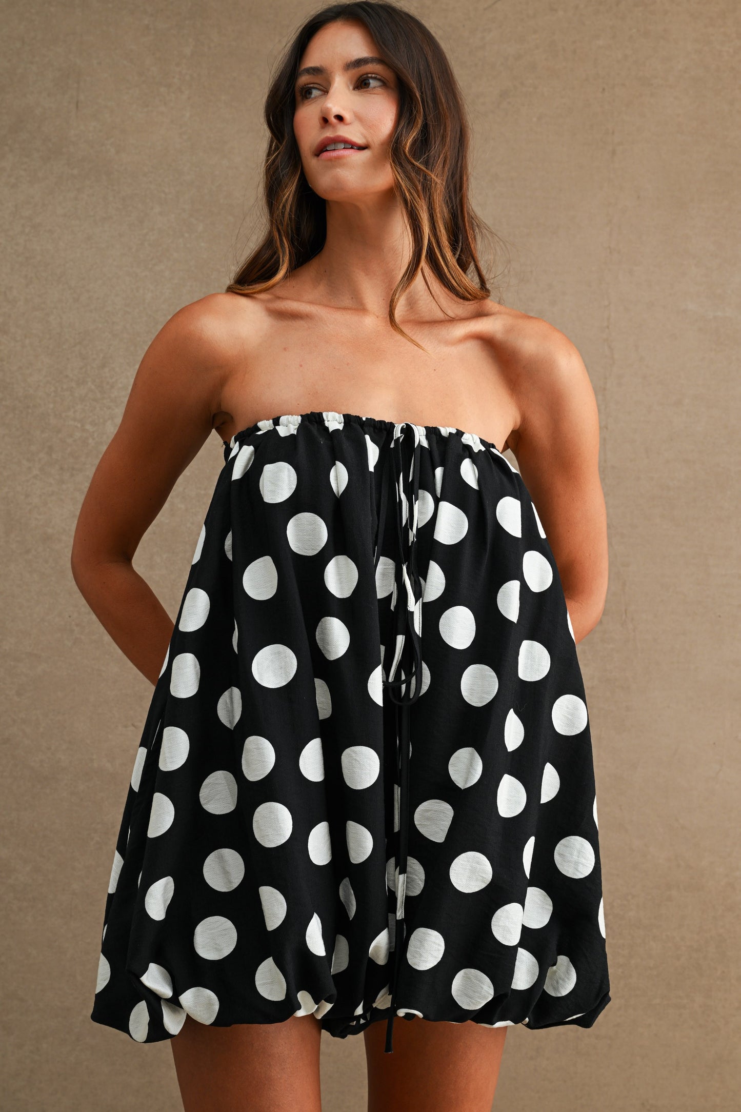 Polka Dot Print Strapless Bubble Hem Tube Romper