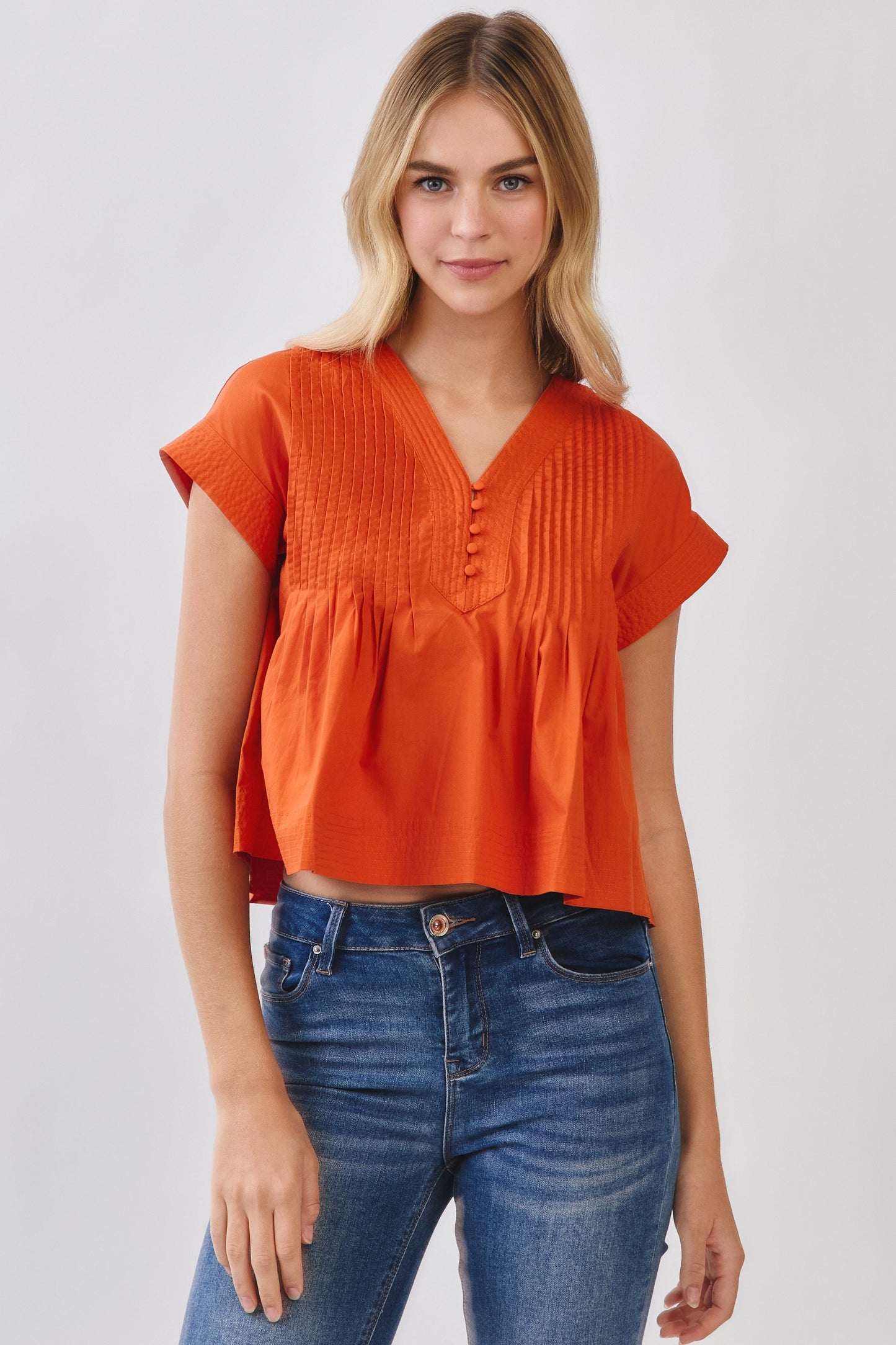 Pintuck Pleated Detail Poplin Top