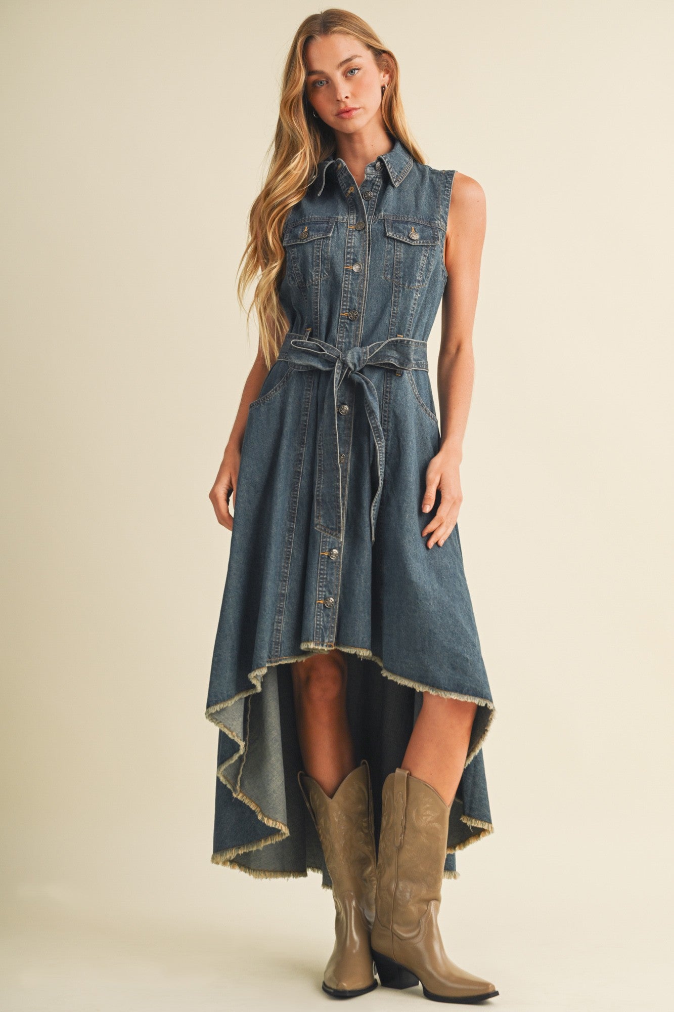 High-low Hem Denim Utility Dress