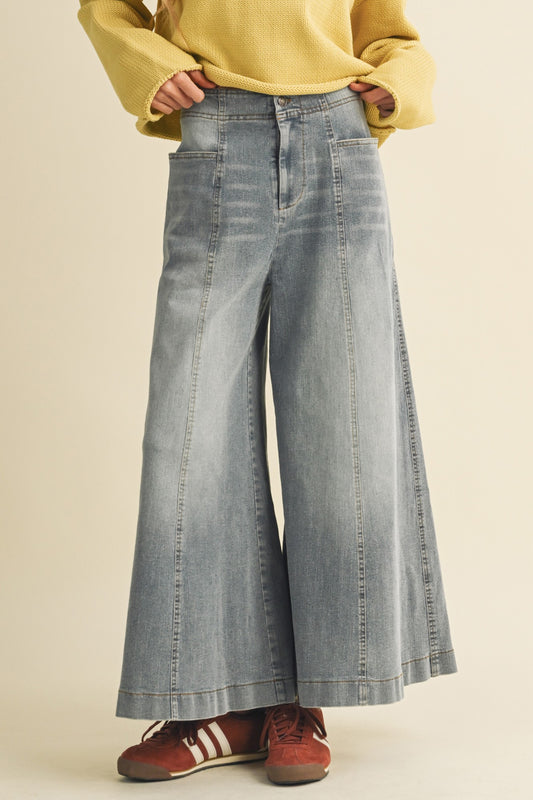 Vertical Seam Wide-leg Denim Trousers