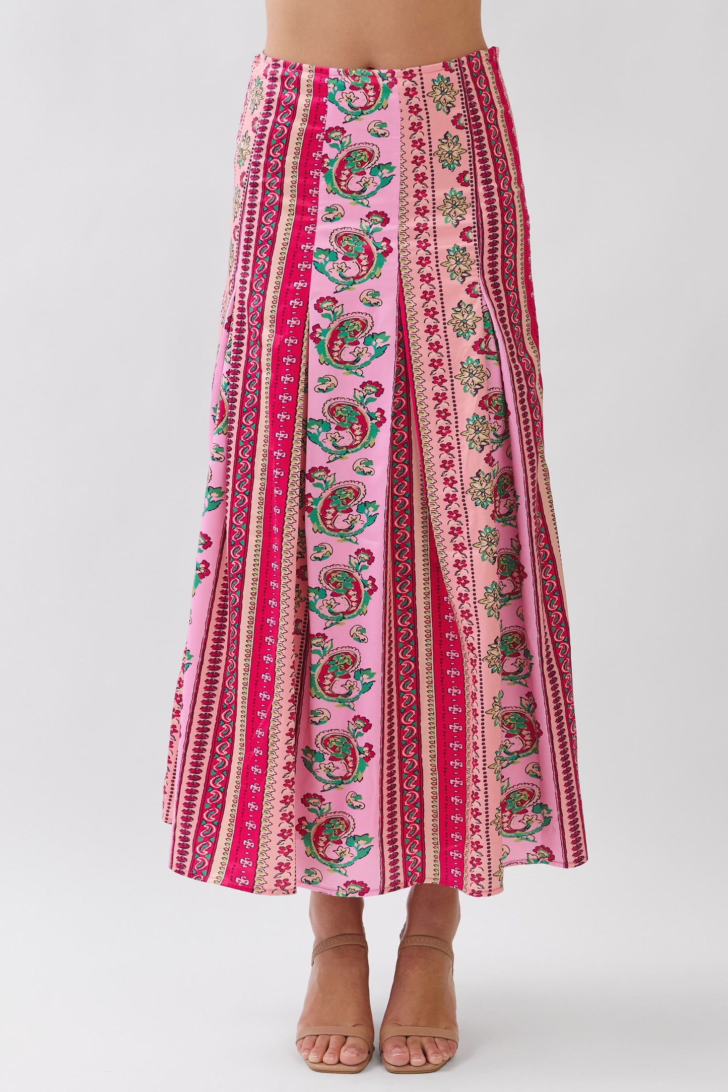 Border Print Side Zipper Maxi Skirt