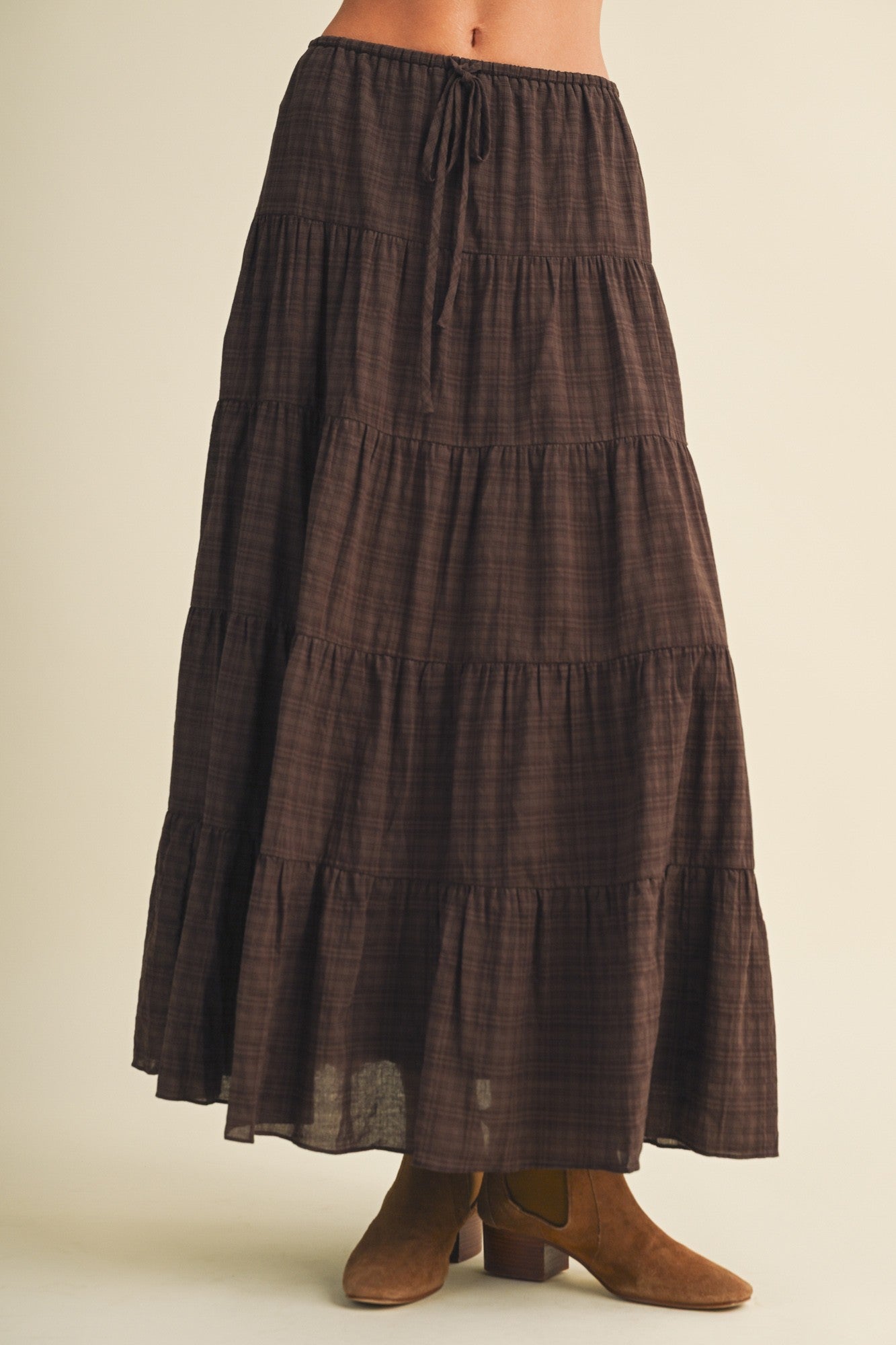 Geometric Woven Tiered Maxi Skirt