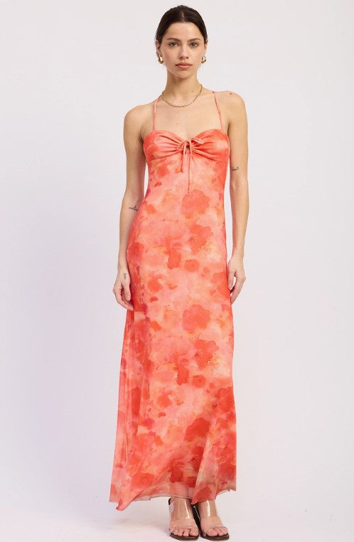 Ruched Maxi Dress with Crossed Back