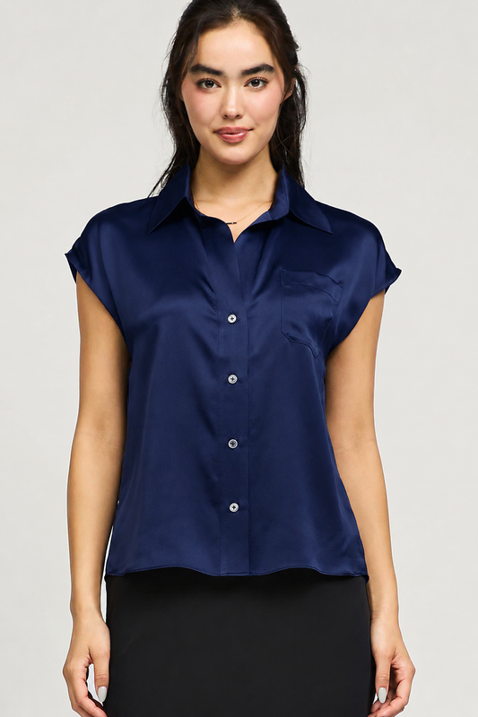 Cap-Sleeve Button Down Blouse