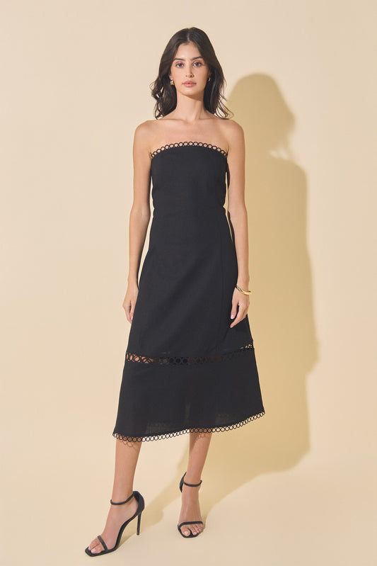 Linen Strapless Midi Dress With Smocking