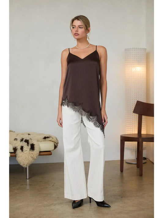 Asymmetrical Crinkled Satin Cami Tunic