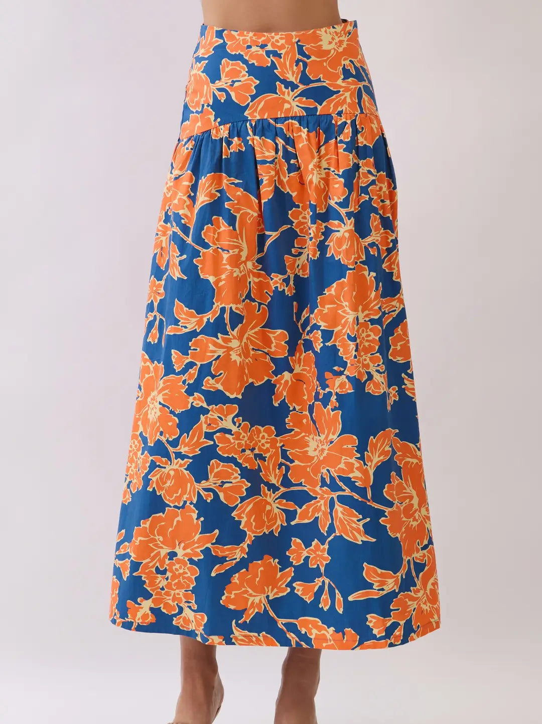 Floral Print Drop-Waist Maxi Skirt