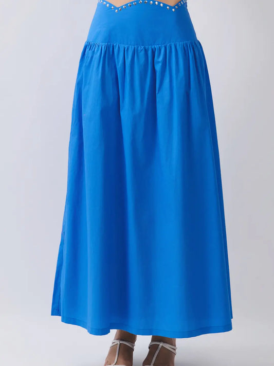 Metallic Studded Waist Detail Maxi Skirt