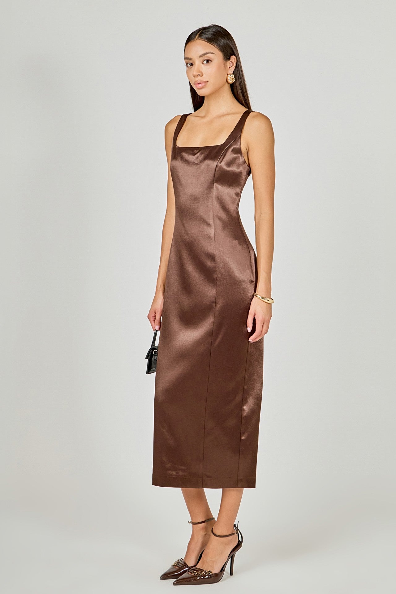 Satin Velvet Scoop Neck Midi Dress