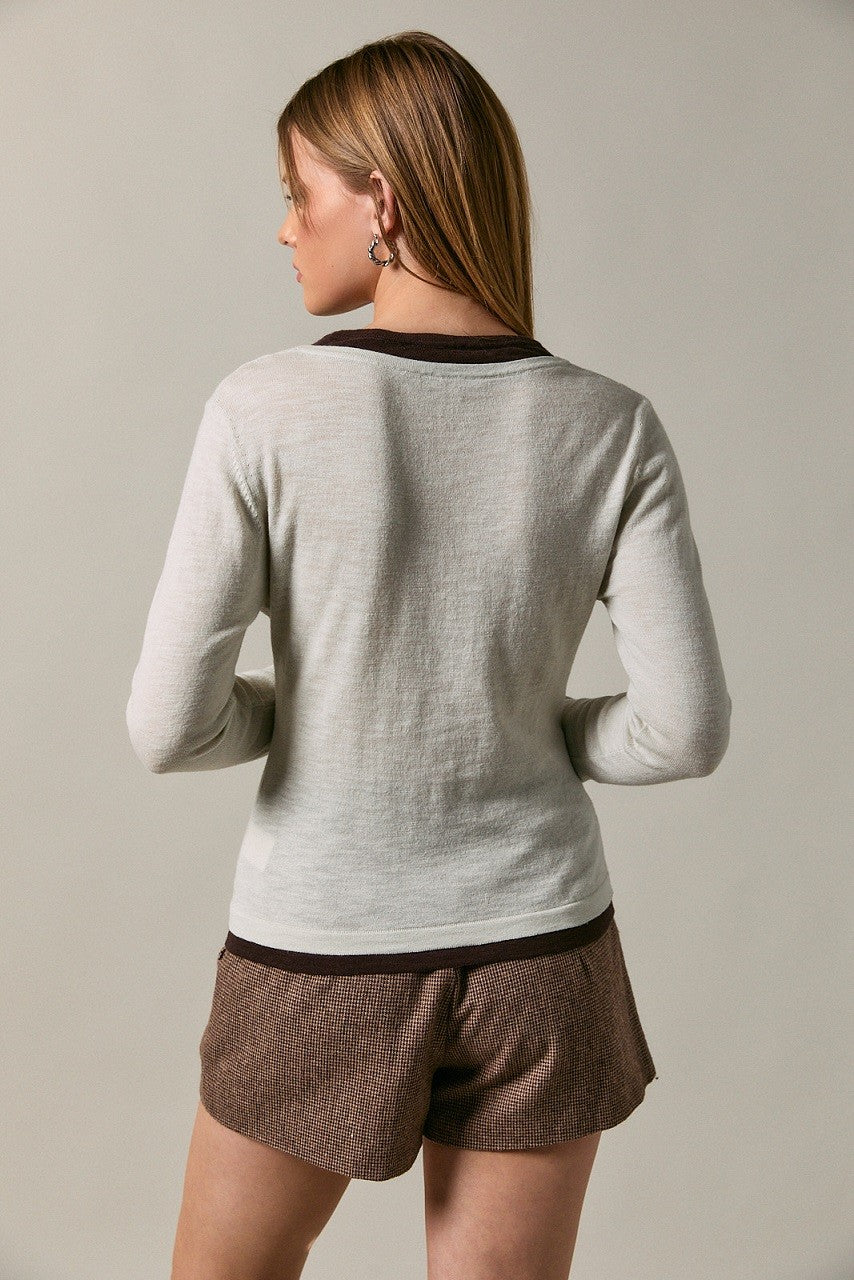 Double Layer Detail Long Sleeve Sweater Top