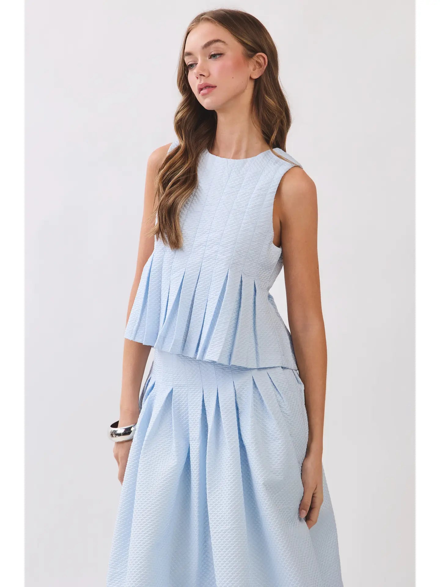 Textured Pleated Detail Peplum Top