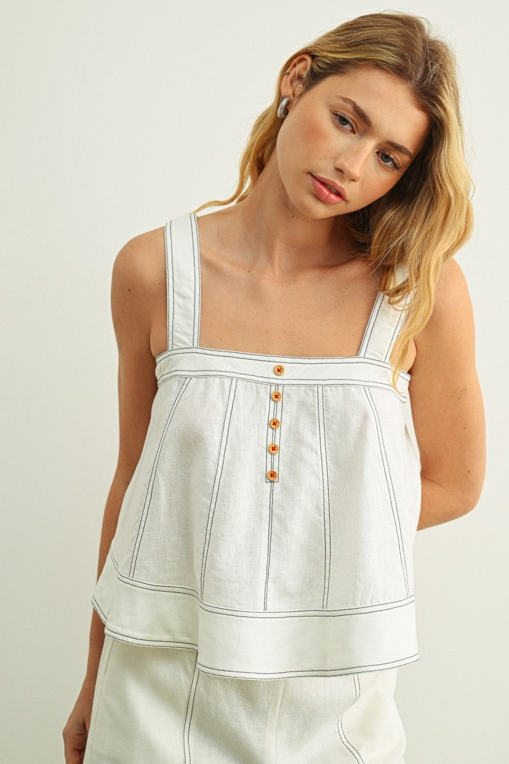 Stitch Detailed Sleeveless Top