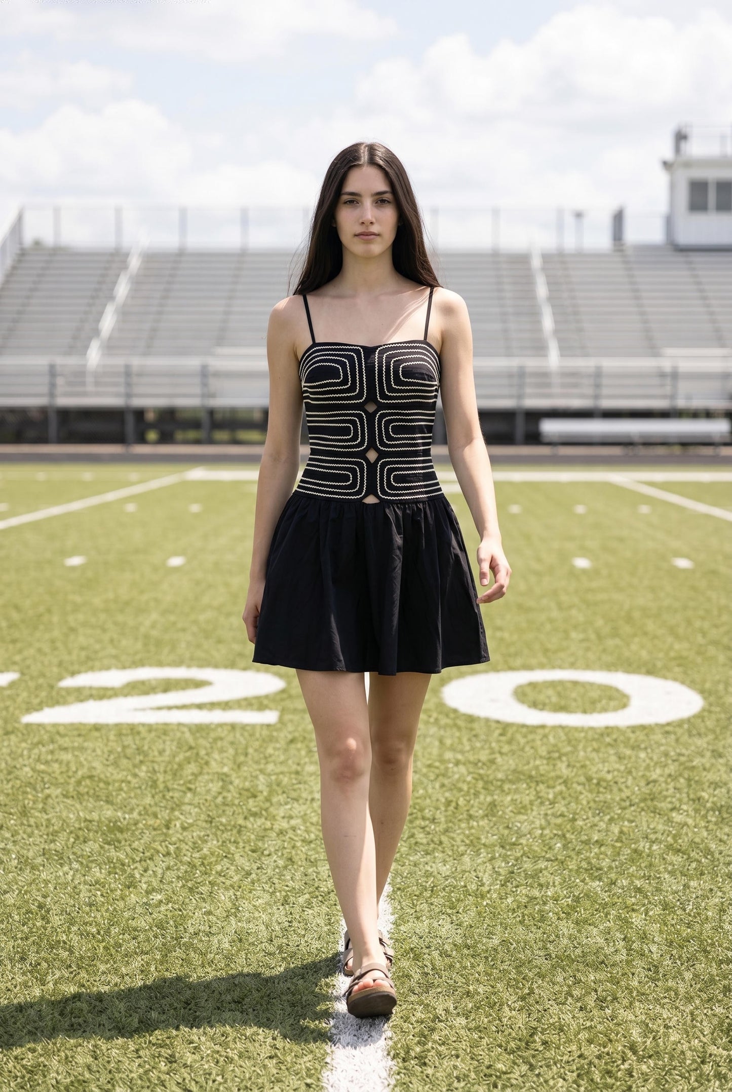 Cutout Trim Detail Smocked Back Mini Dress