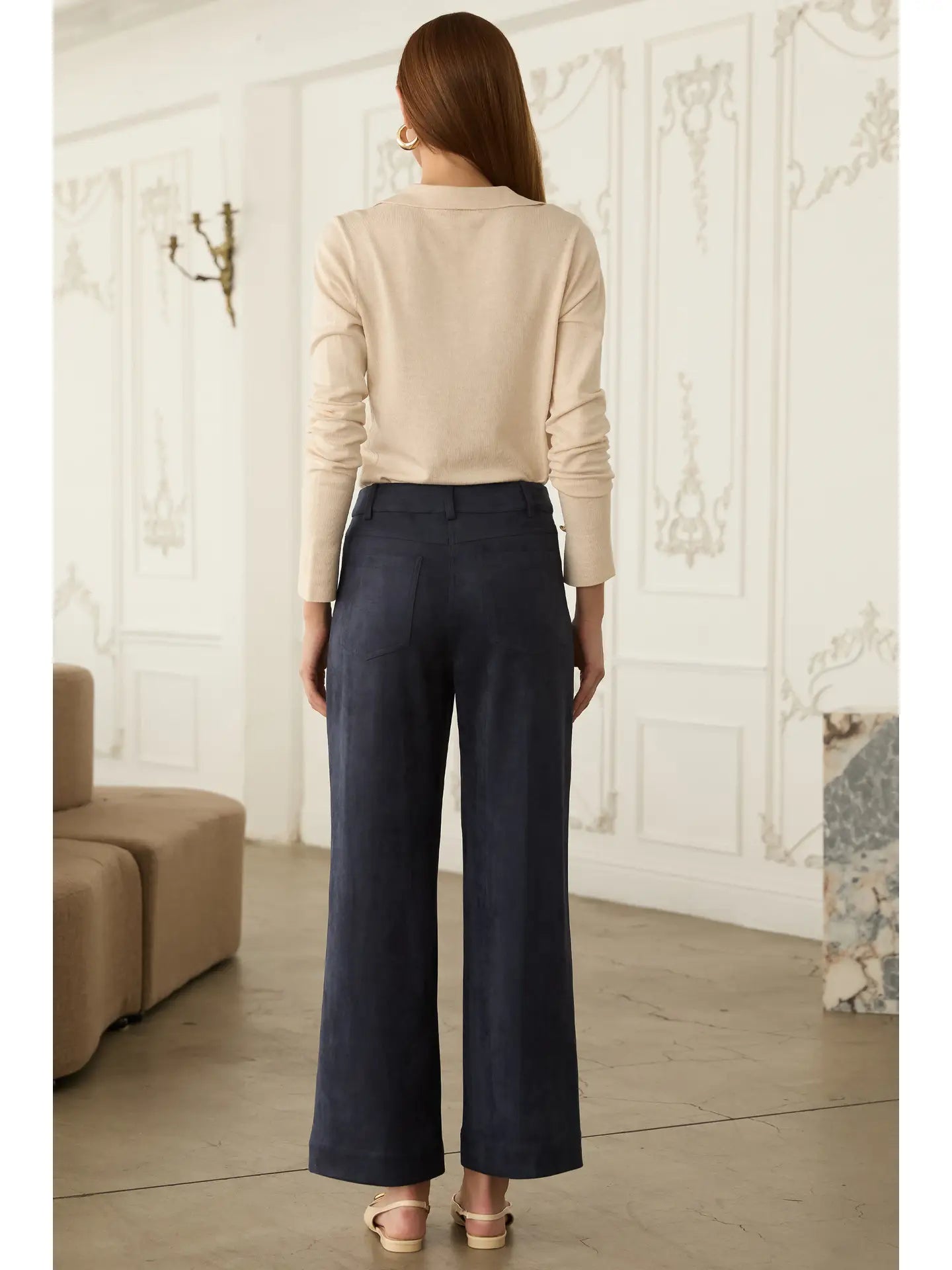 Faux Suede Wide Leg Pants with Front Pockets
