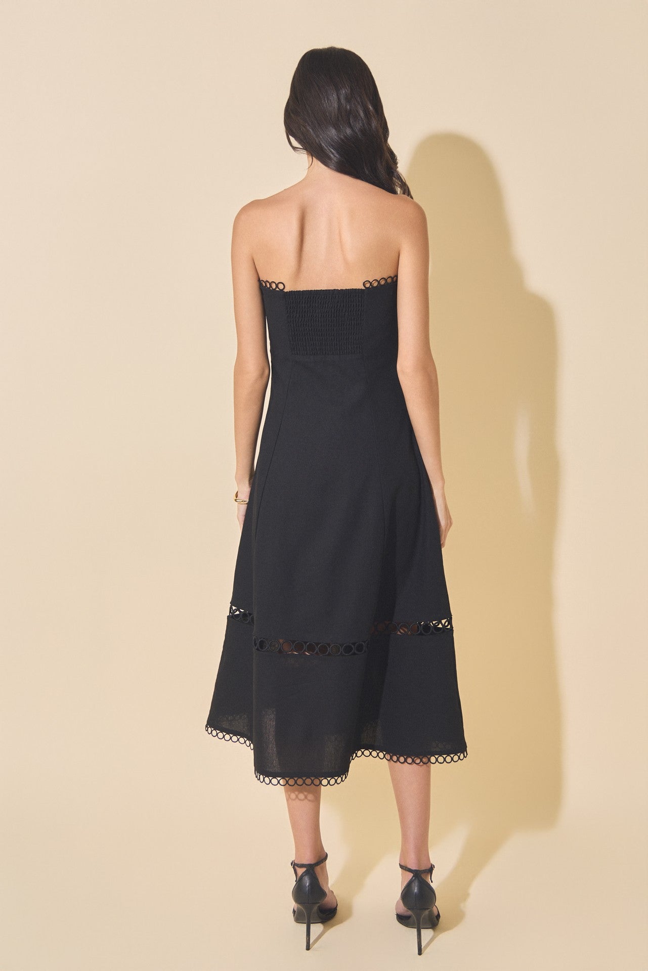 Linen Strapless Midi Dress With Smocking