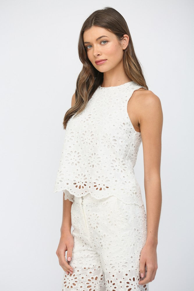 Floral Eyelet Lace Sleeveless Top