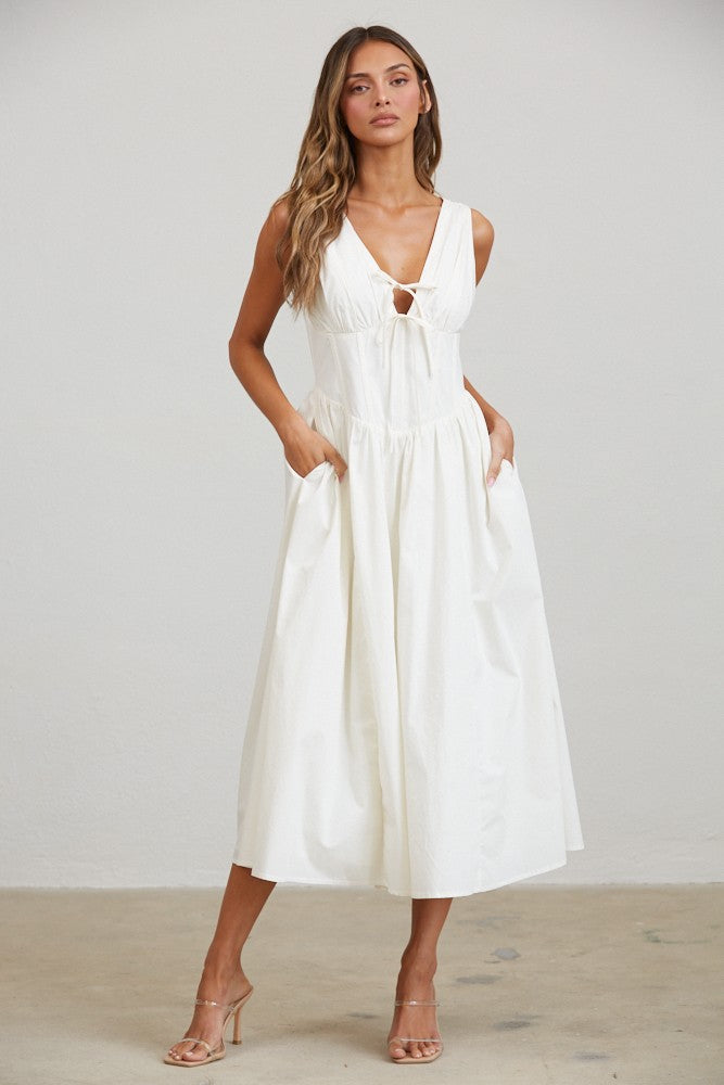 Rene Corset Poplin Midi Dress