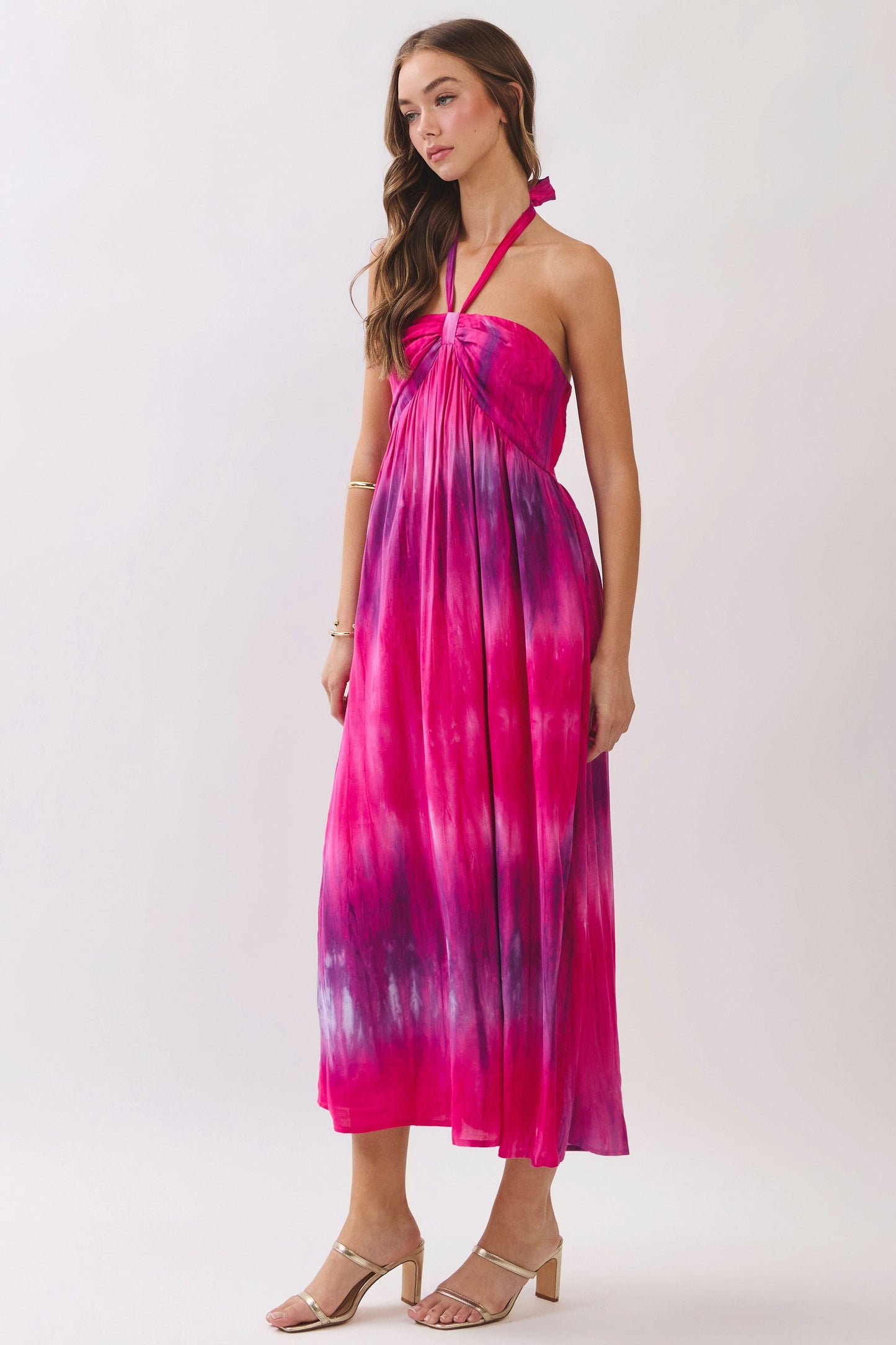 Tie Dye Print Halter Neck Maxi Dress
