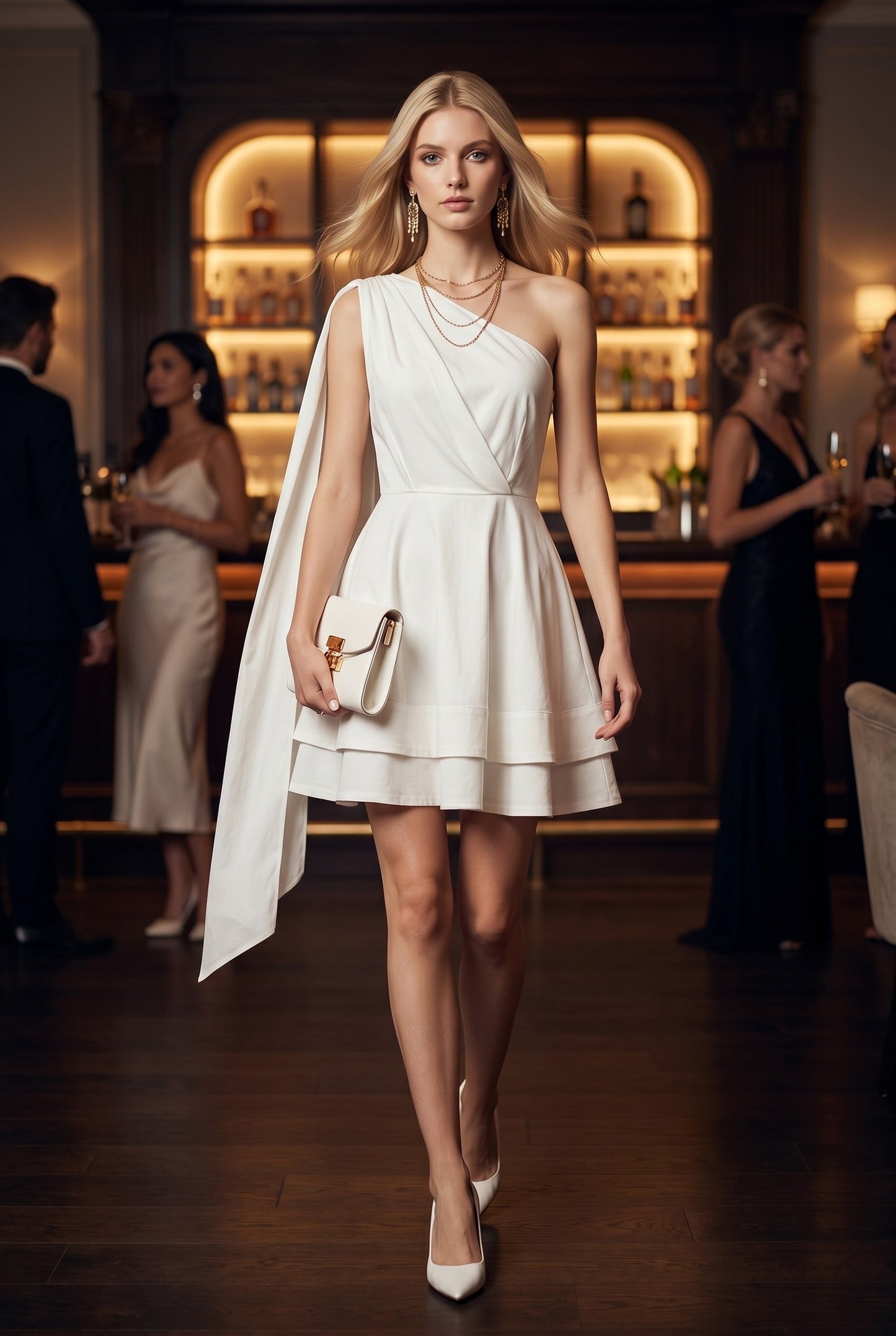 One Shoulder Draped Mini Dress