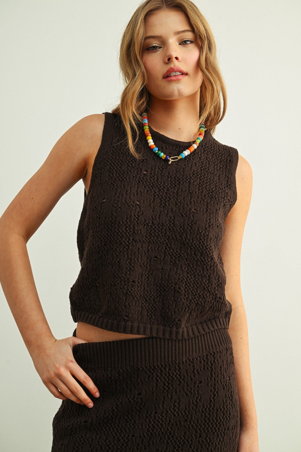 Crochet Knit Tassel Hem Crop Top