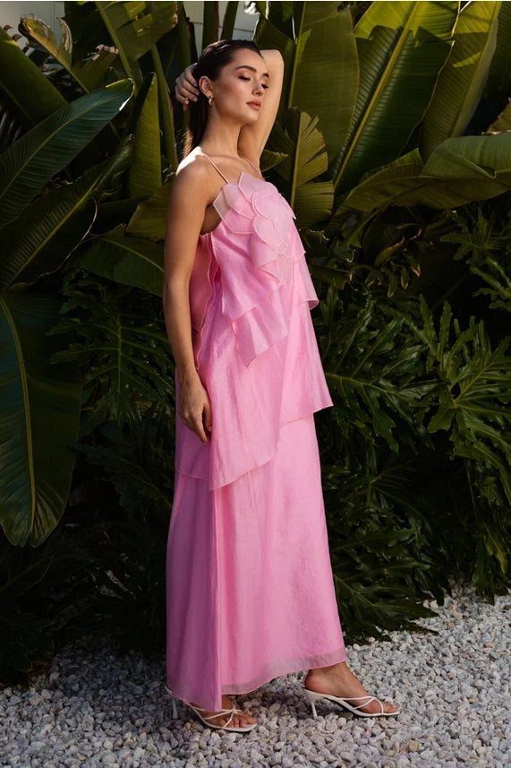 3D Floral Applique Tiered Maxi Dress