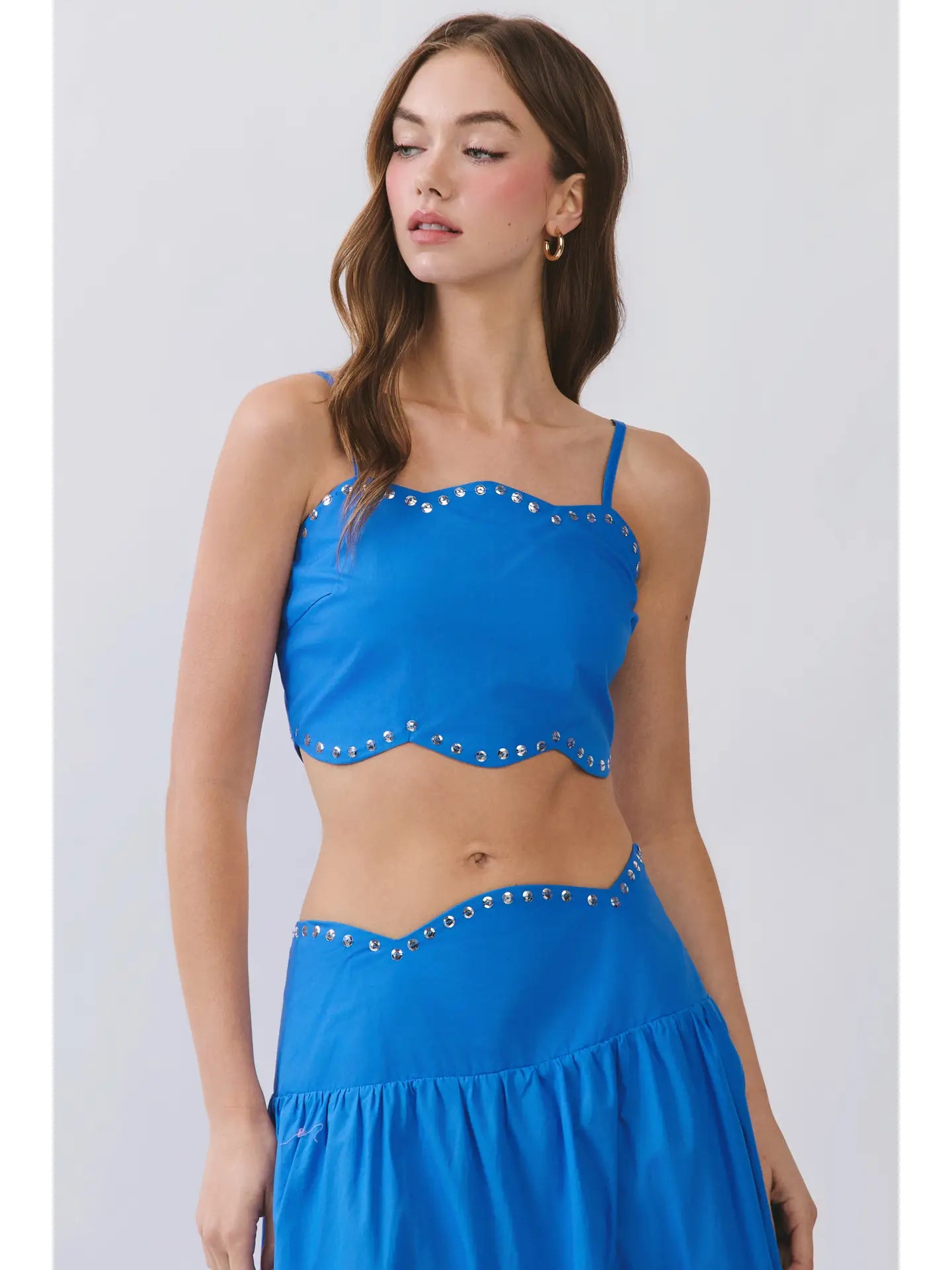 Studded Scallop Hem Cropped Cami Top