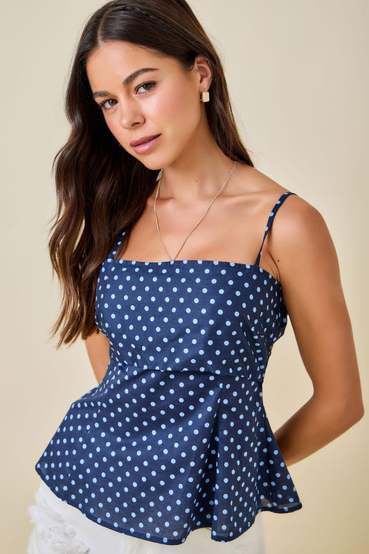 Polkadot Fit and Flare Top with Layered Bust Panel