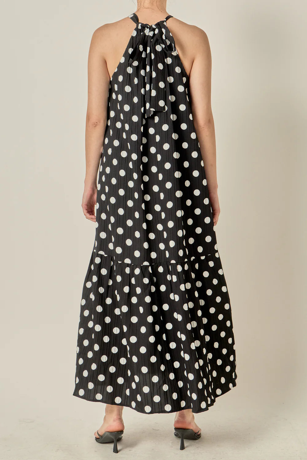 Halter Dot Printed Bow Tie Maxi Dress
