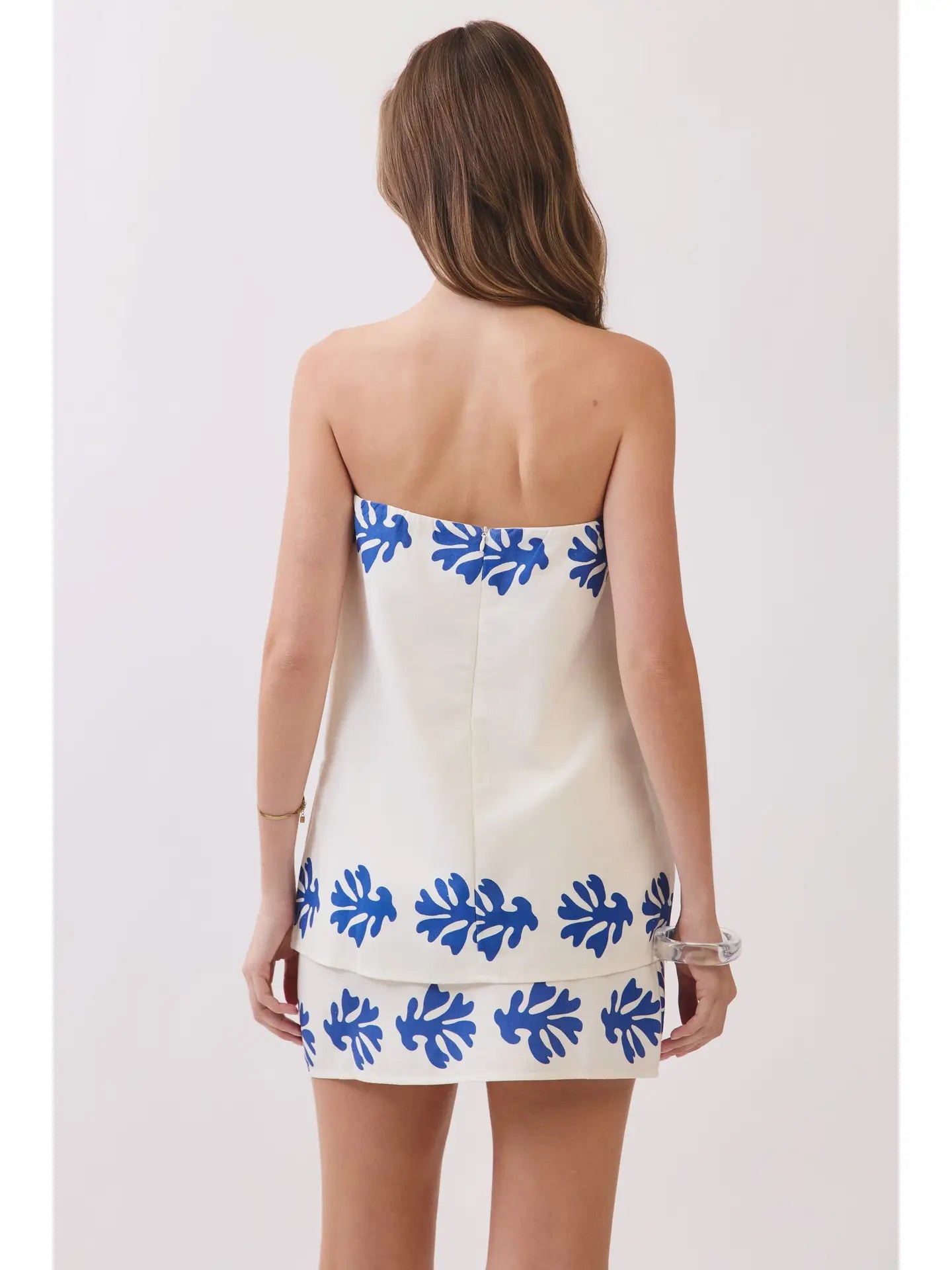 Contrast Leaf Print Border Detail Print Strapless Top