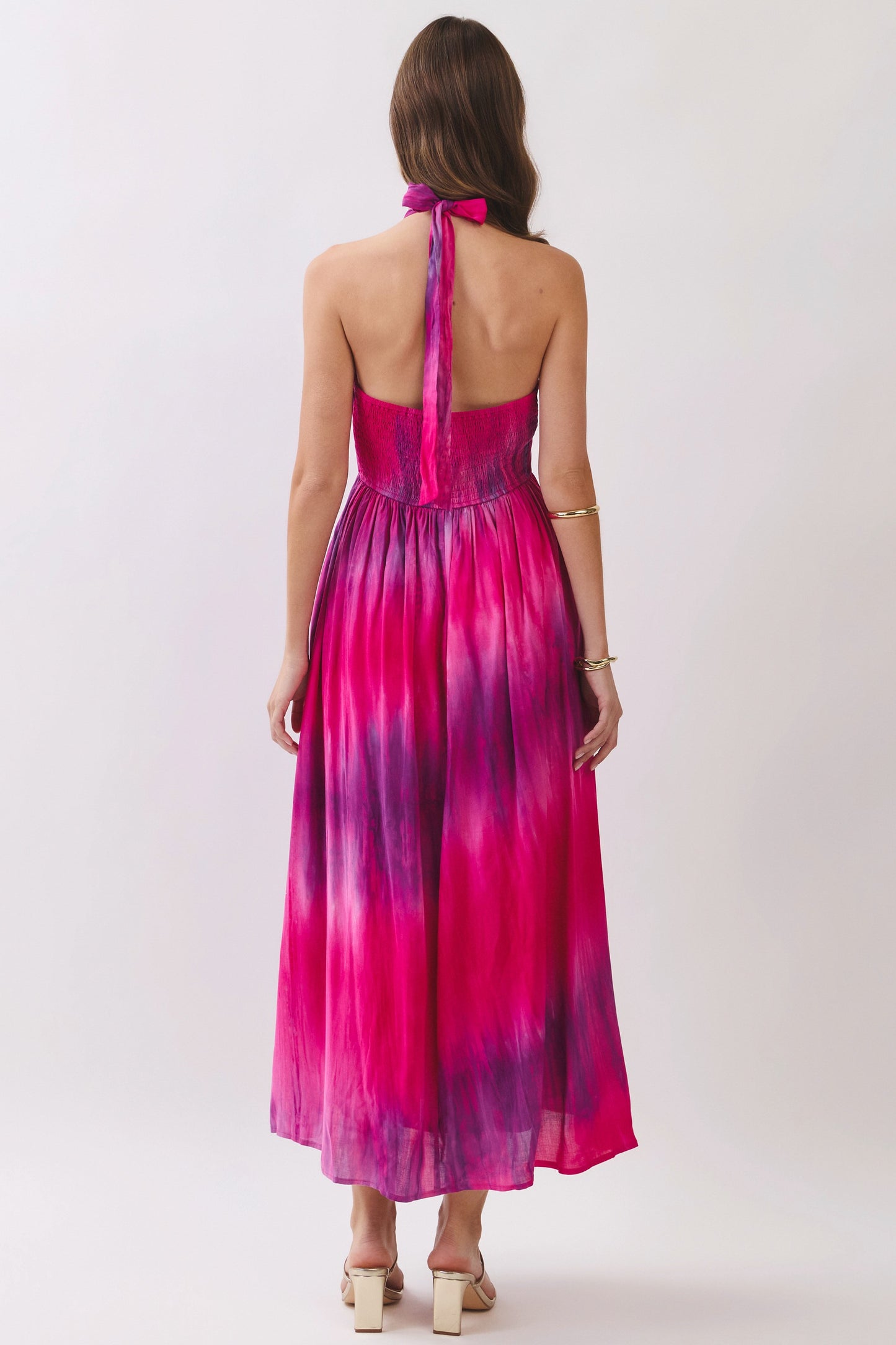 Tie Dye Print Halter Neck Maxi Dress