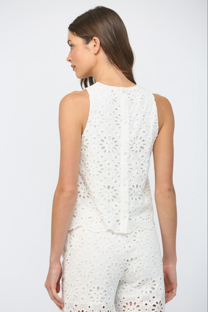 Floral Eyelet Lace Sleeveless Top