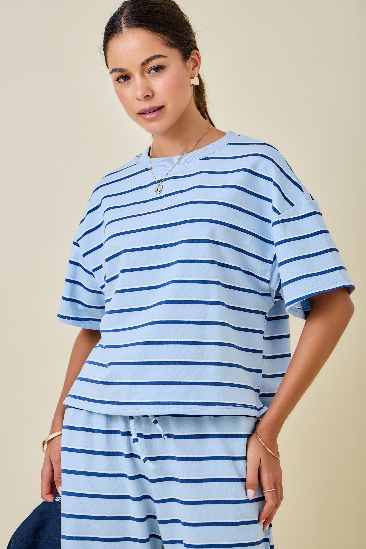 Striped Boxy Drop Shoulder Lounge Top