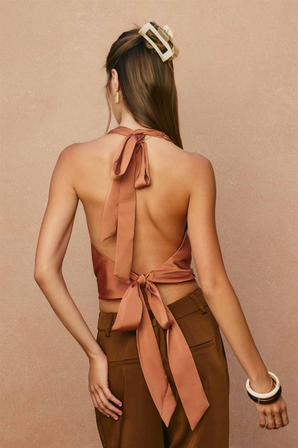 Satin Halter Neck Open Back Top