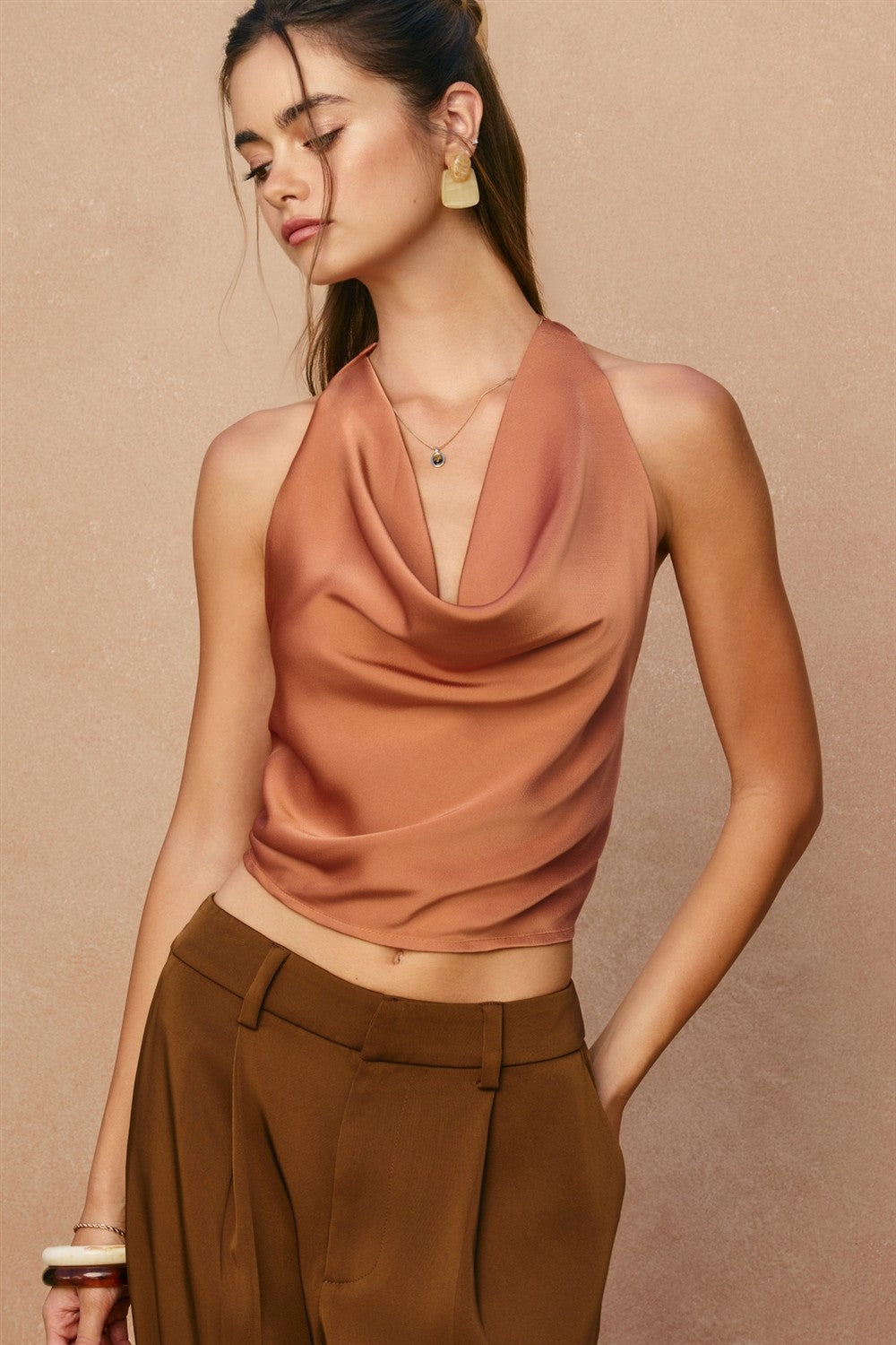Satin Halter Neck Open Back Top