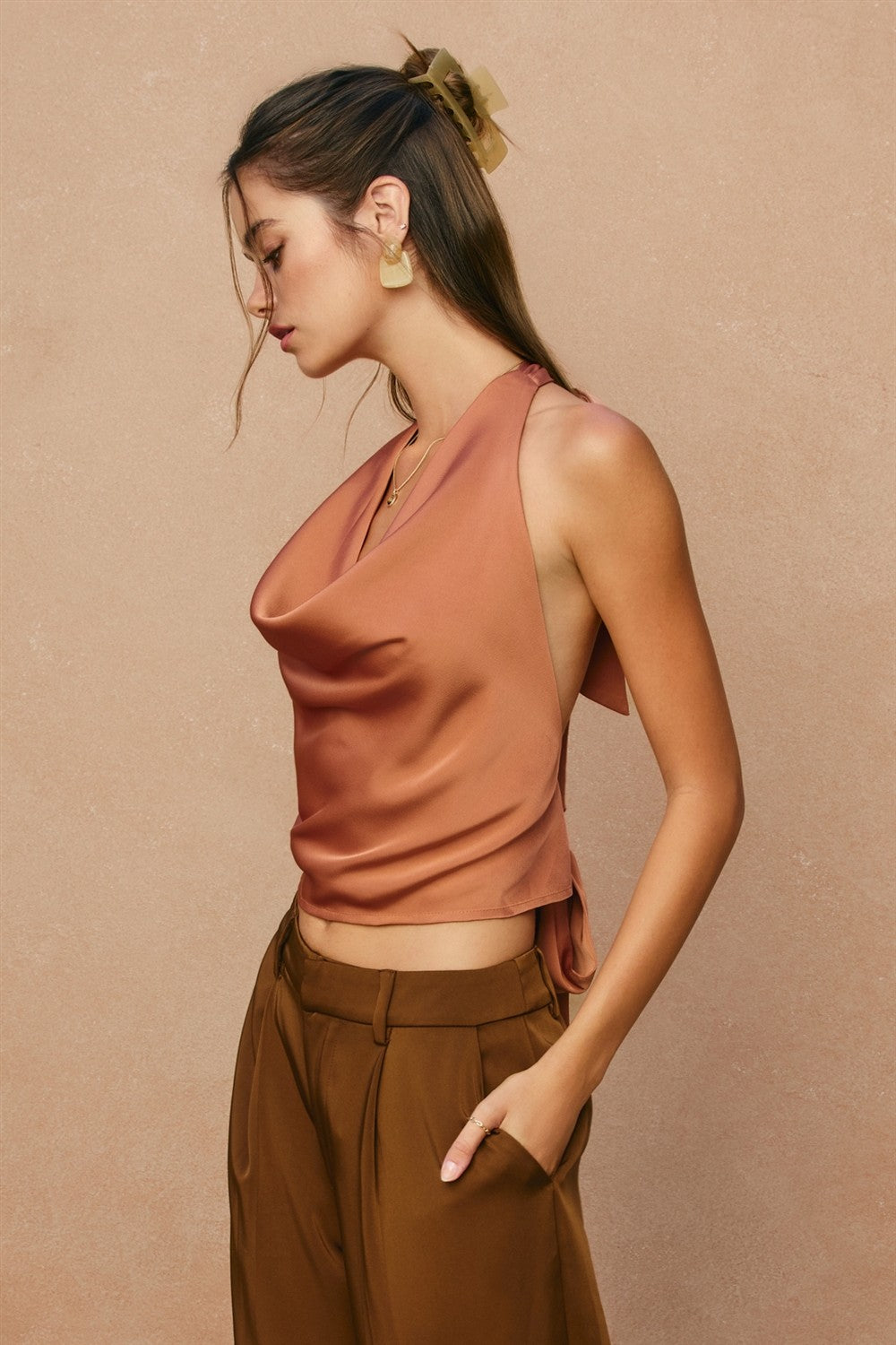 Satin Halter Neck Open Back Top