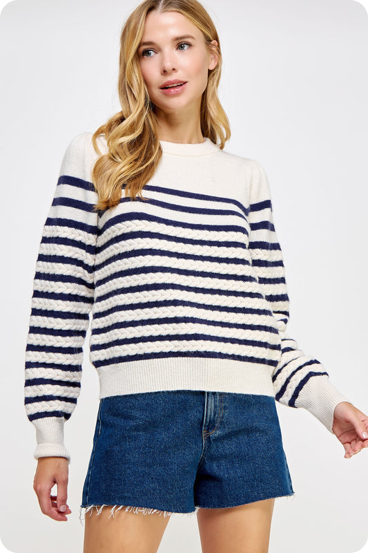 Cable Knit Striped Sweater