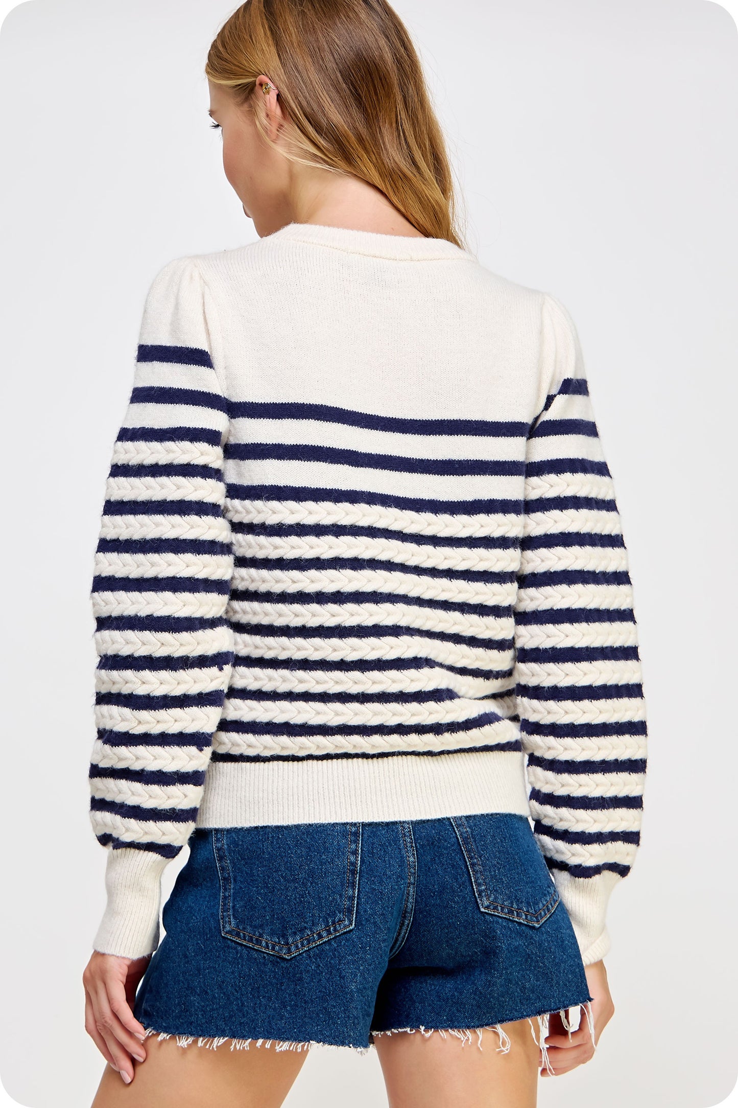 Cable Knit Striped Sweater