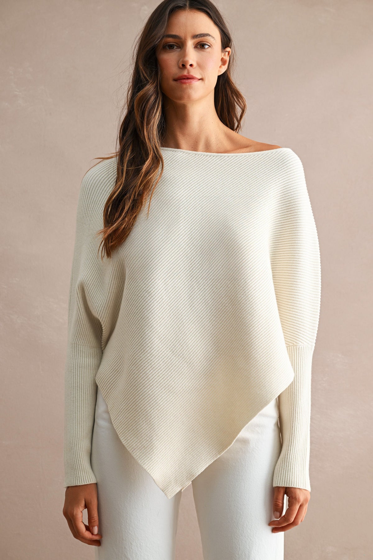Ribbed Asymmetrical Dolman Sleeve Sweater