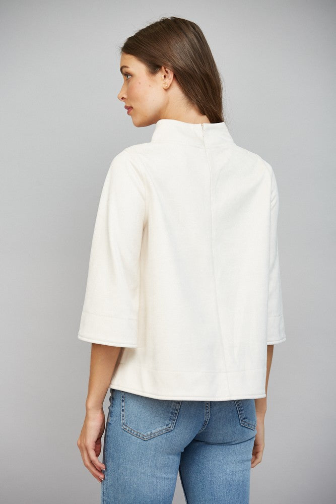 Mock Neck Faux Suede 3/4 Sleeve Top