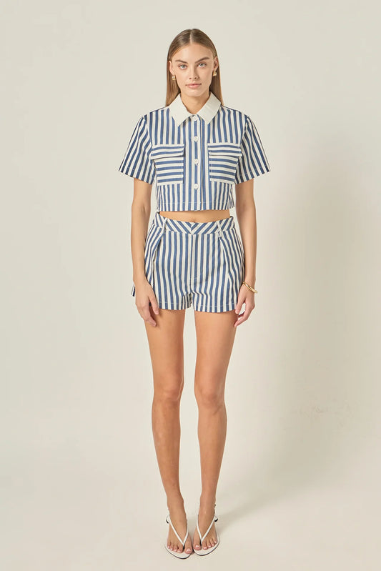 Nautical Striped Cropped Shirt