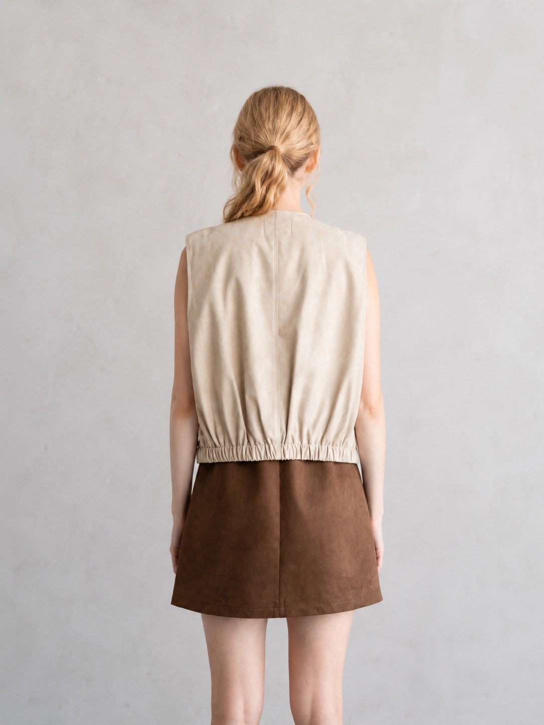 Faux Leather Sleeveless Button Front Vest